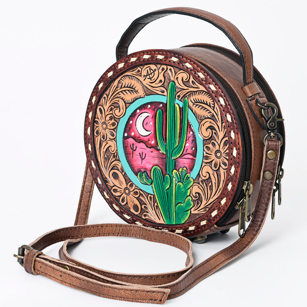 ADBG1188 American Darling Western Tooled Leather Canteen Bag Floral Carved Inlay