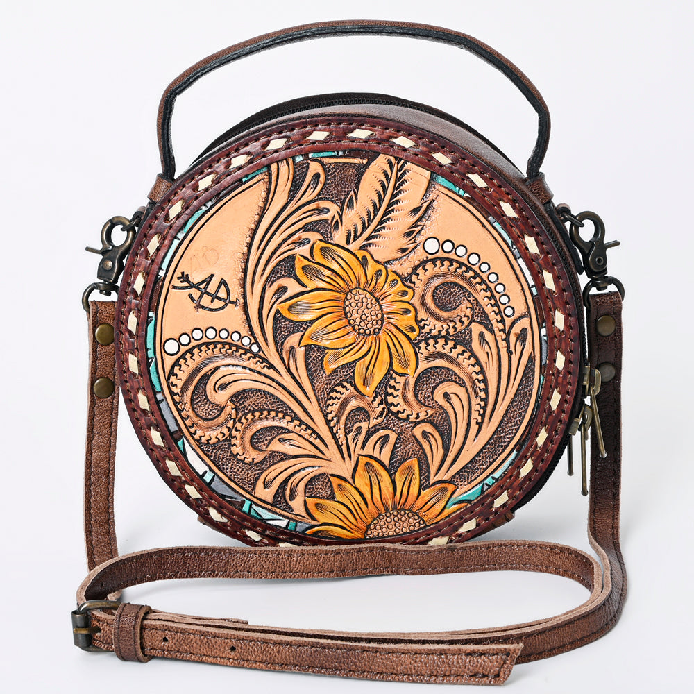 ADBG1188 American Darling Western Tooled Leather Canteen Bag Floral Carved Inlay