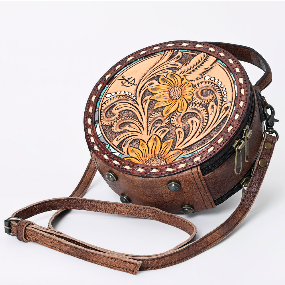 ADBG1188 American Darling Western Tooled Leather Canteen Bag Floral Carved Inlay