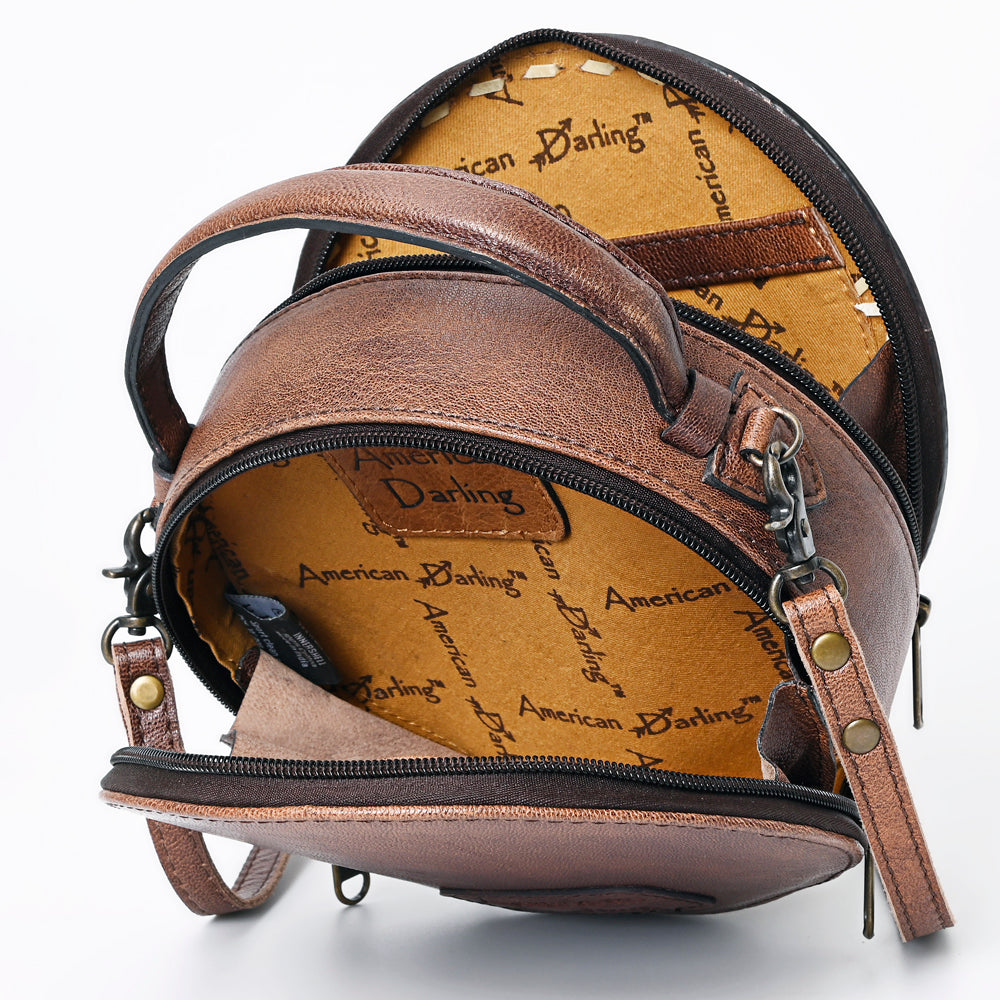 ADBG1188 American Darling Western Tooled Leather Canteen Bag Floral Carved Inlay