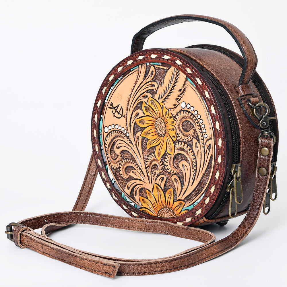 ADBG1188 American Darling Western Tooled Leather Canteen Bag Floral Carved Inlay