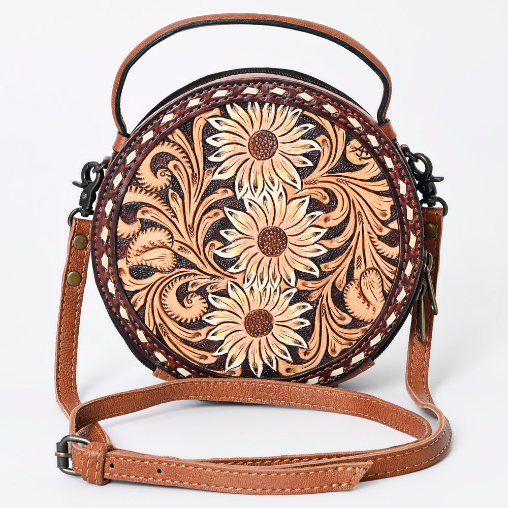 ADBG1188 American Darling Western Tooled Leather Canteen Bag Floral Carved Inlay
