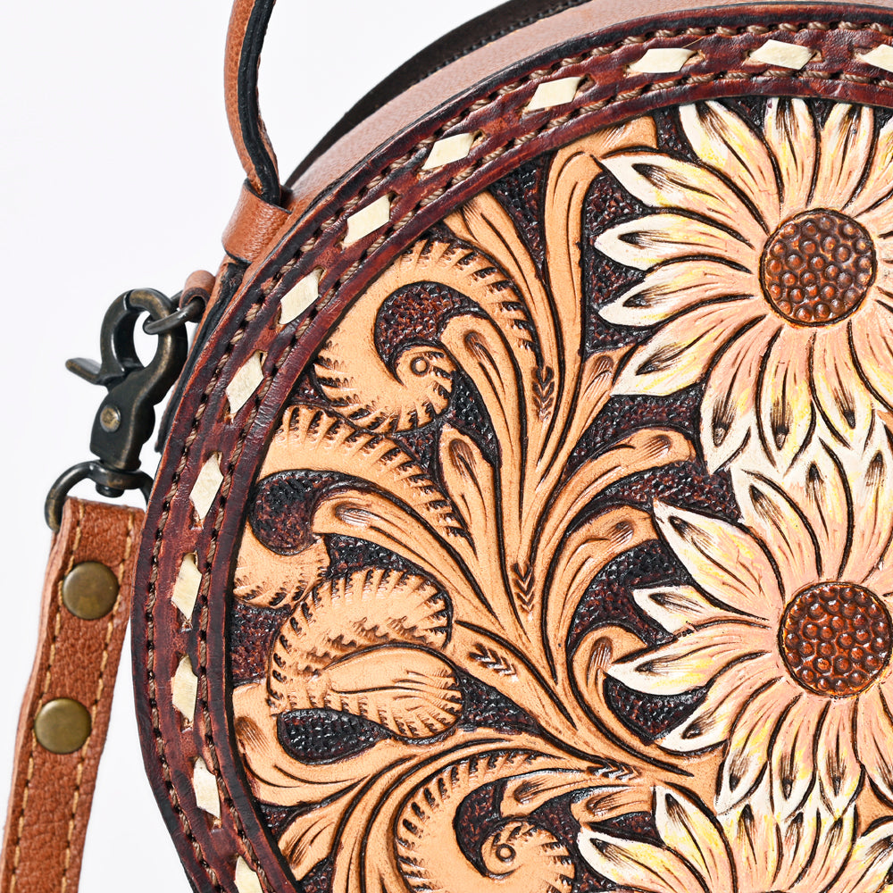ADBG1188 American Darling Western Tooled Leather Canteen Bag Floral Carved Inlay