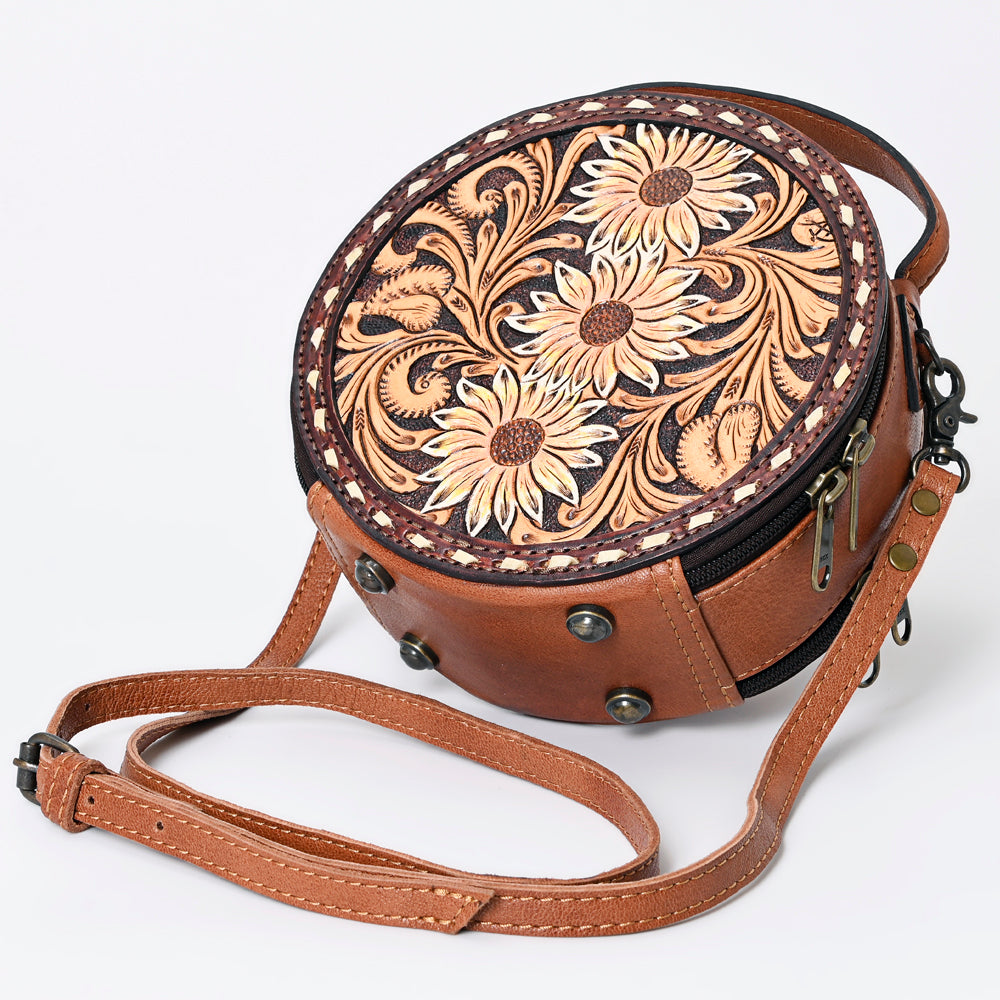 ADBG1188 American Darling Western Tooled Leather Canteen Bag Floral Carved Inlay