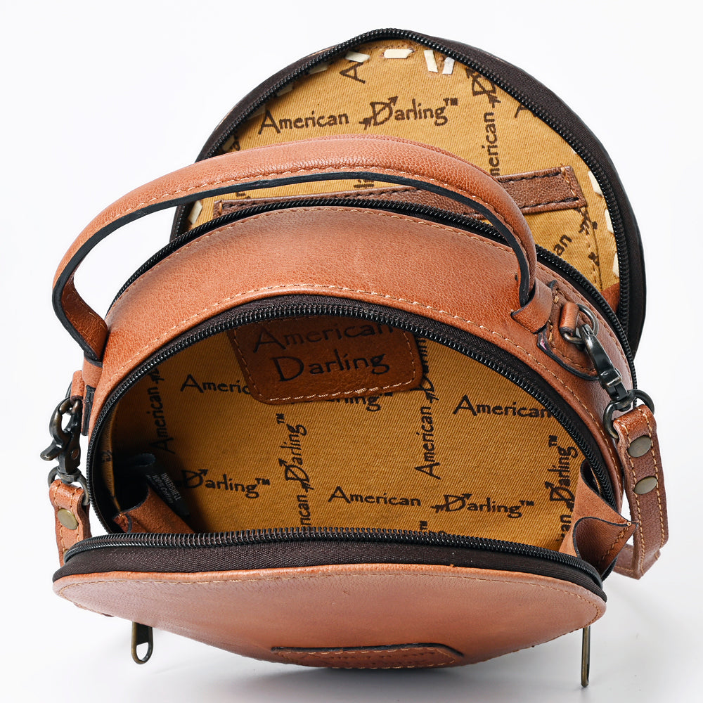 ADBG1188 American Darling Western Tooled Leather Canteen Bag Floral Carved Inlay