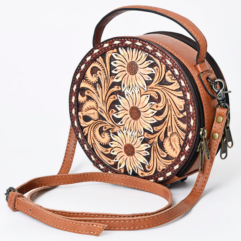 ADBG1188 American Darling Western Tooled Leather Canteen Bag Floral Carved Inlay
