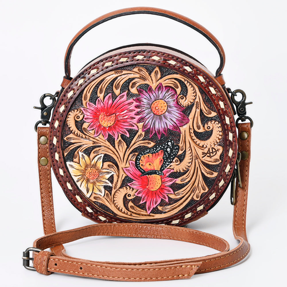 ADBG1188 American Darling Western Tooled Leather Canteen Bag Floral Carved Inlay