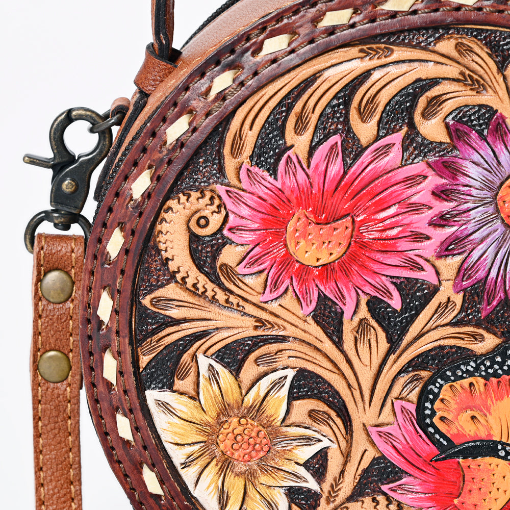 ADBG1188 American Darling Western Tooled Leather Canteen Bag Floral Carved Inlay