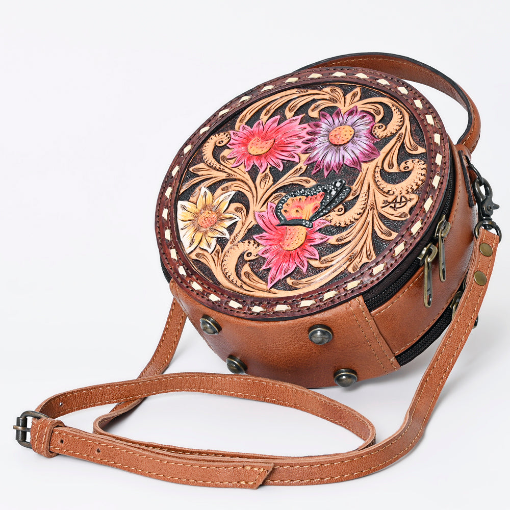 ADBG1188 American Darling Western Tooled Leather Canteen Bag Floral Carved Inlay