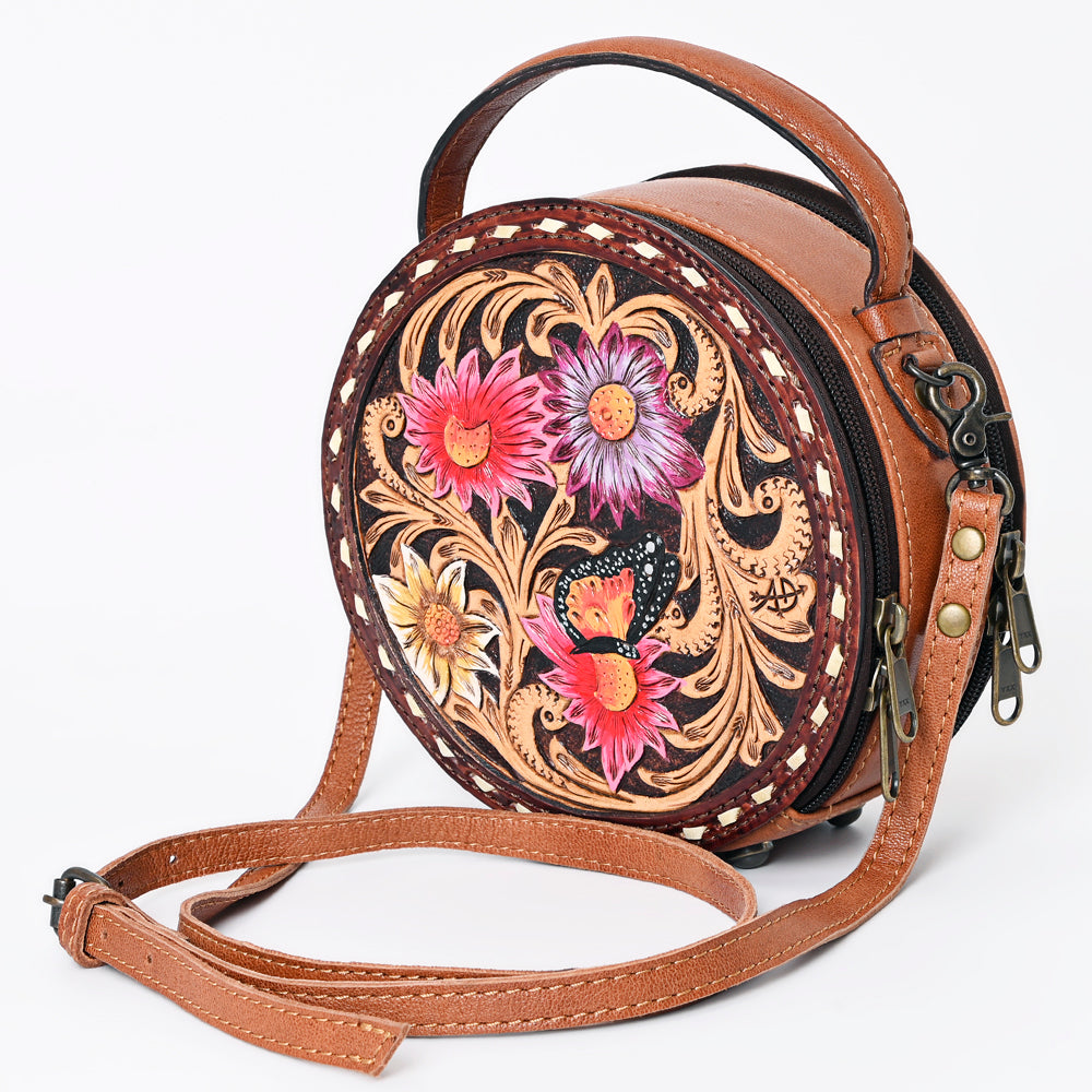 ADBG1188 American Darling Western Tooled Leather Canteen Bag Floral Carved Inlay