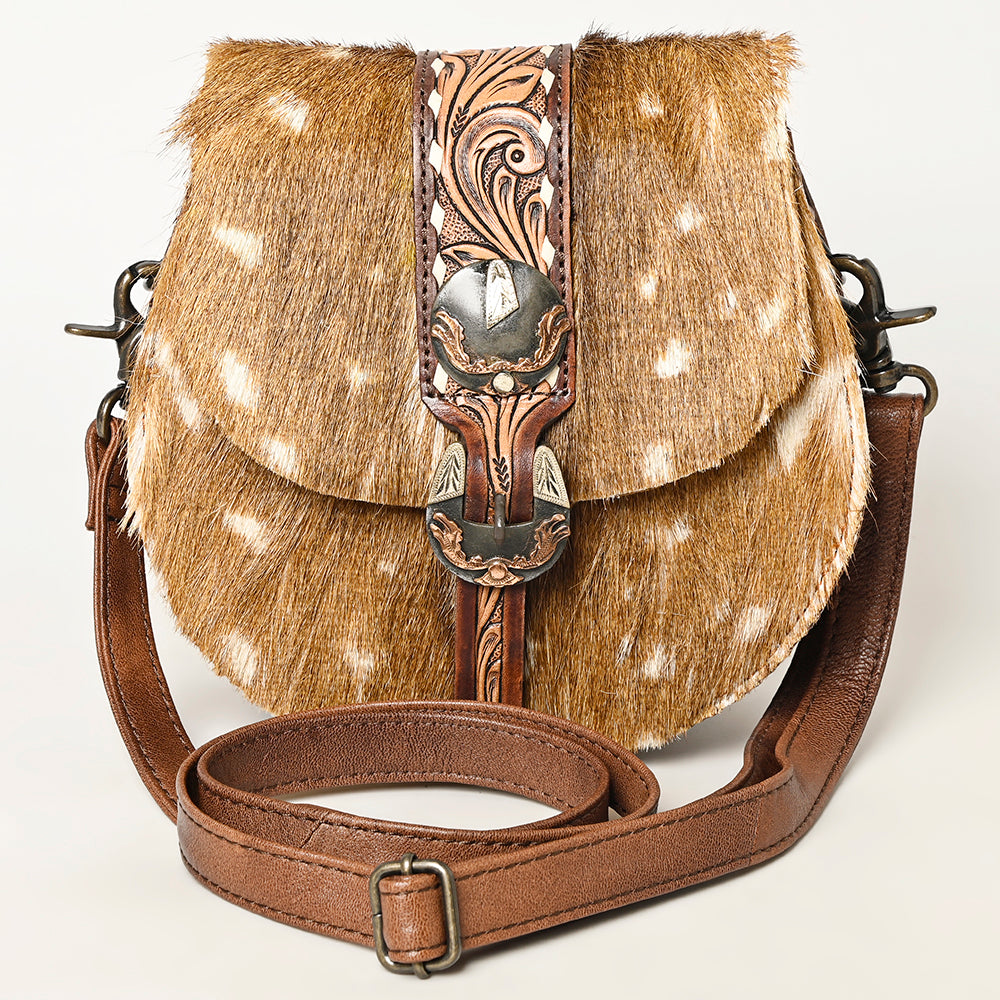 ADBG1222 American Darling Hair-on and Hand-Tooled Genuine Leather Western Crossbody Bag