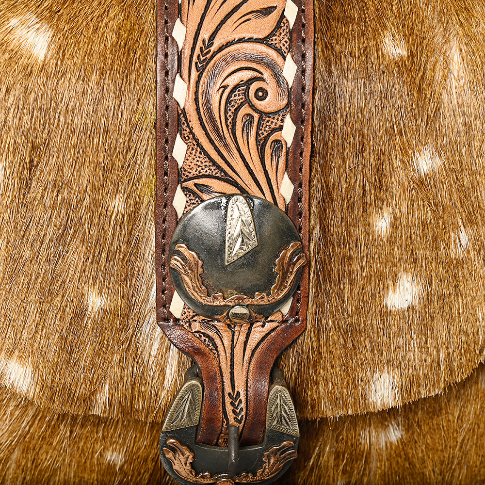 ADBG1222 American Darling Hair-on and Hand-Tooled Genuine Leather Western Crossbody Bag