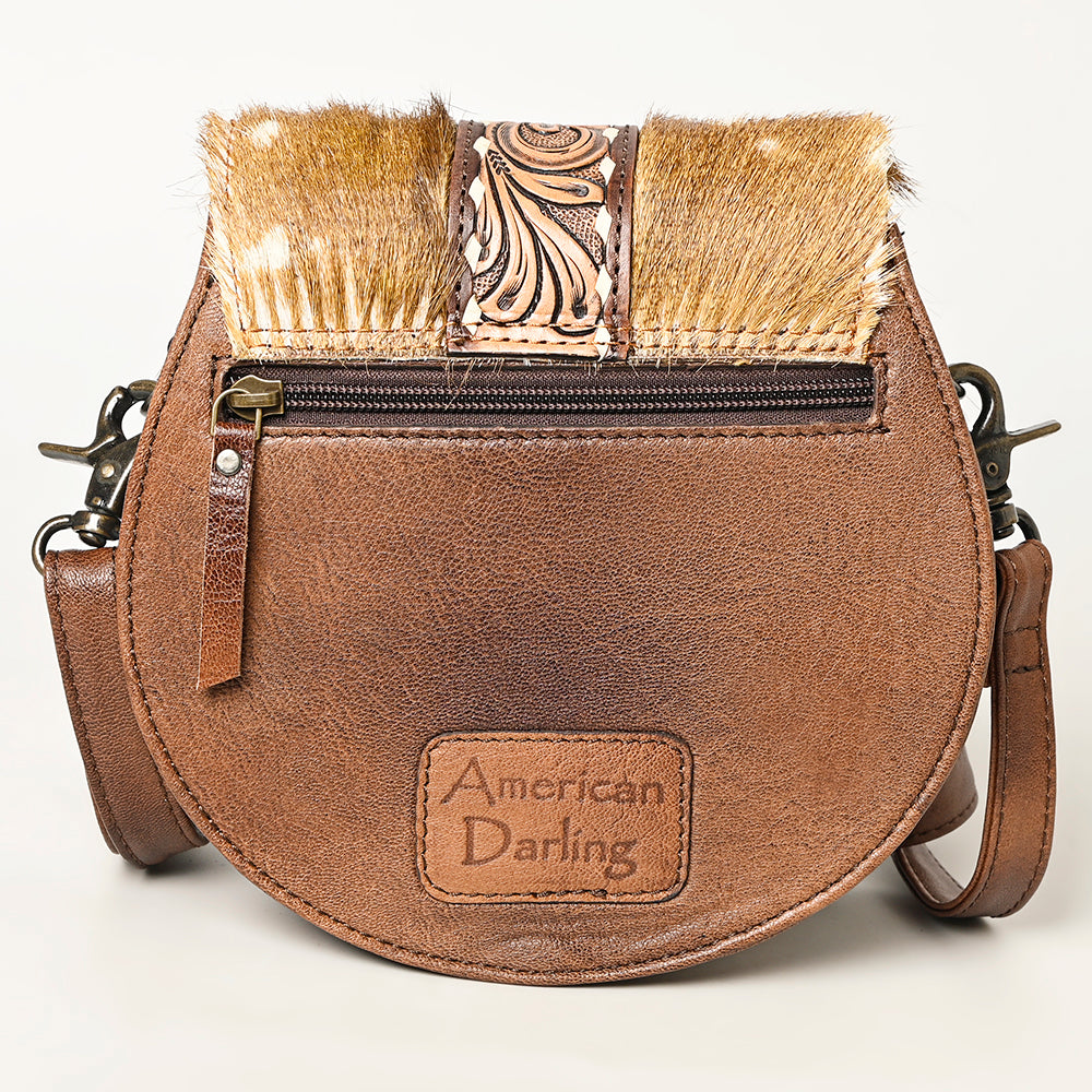 ADBG1222 American Darling Hair-on and Hand-Tooled Genuine Leather Western Crossbody Bag