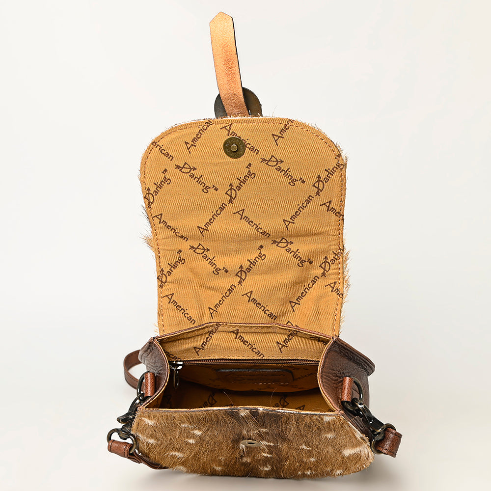 ADBG1222 American Darling Hair-on and Hand-Tooled Genuine Leather Western Crossbody Bag