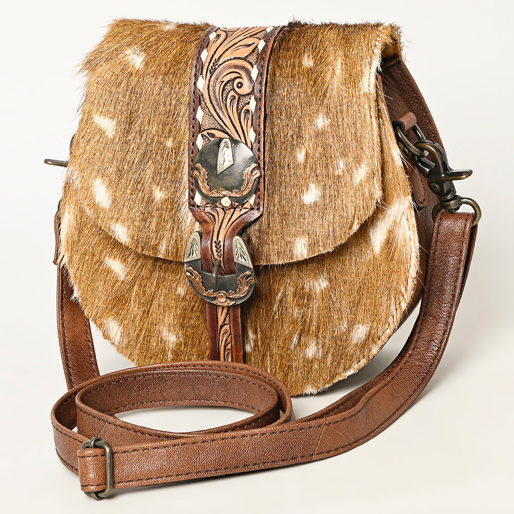 ADBG1222 American Darling Hair-on and Hand-Tooled Genuine Leather Western Crossbody Bag