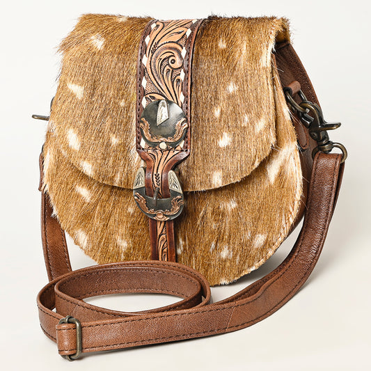 ADBG1222 American Darling Hair-on and Hand-Tooled Genuine Leather Western Crossbody Bag