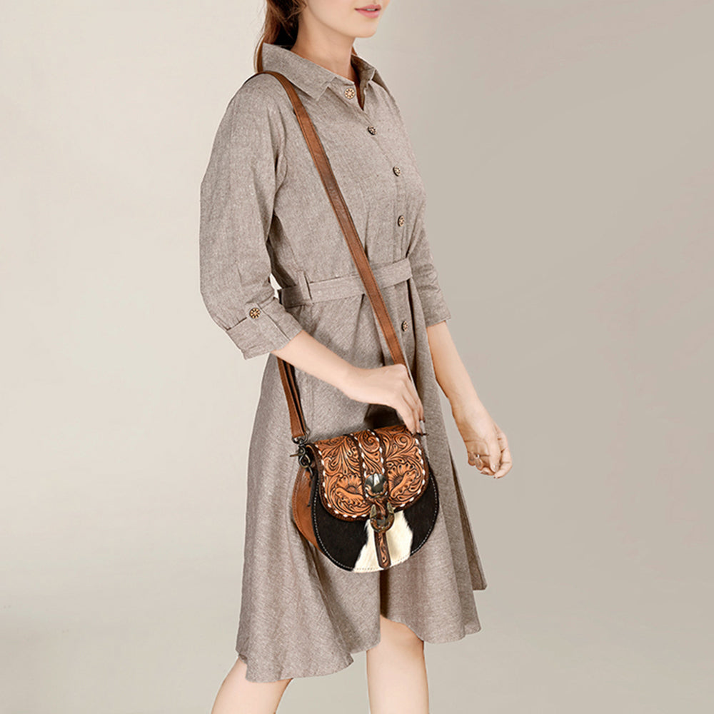 ADBG1222 American Darling Western Hair-On Hide Crossbody with Tooled Accents and Adjustable Strap