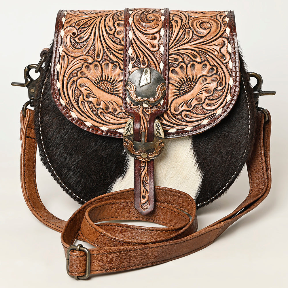 ADBG1222 American Darling Western Hair-On Hide Crossbody with Tooled Accents and Adjustable Strap