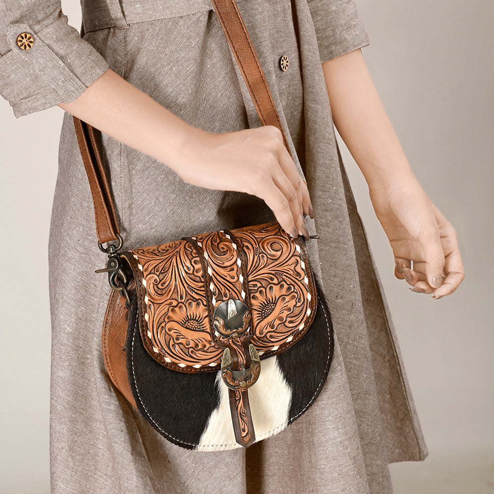 ADBG1222 American Darling Western Hair-On Hide Crossbody with Tooled Accents and Adjustable Strap