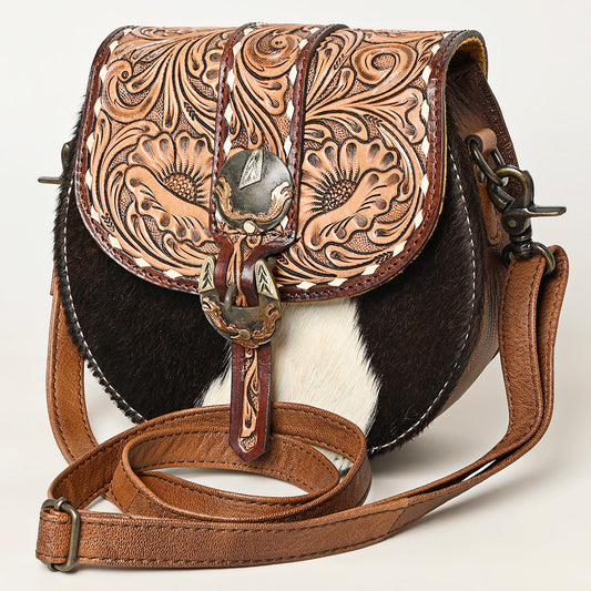 ADBG1222 American Darling Western Hair-On Hide Crossbody with Tooled Accents and Adjustable Strap