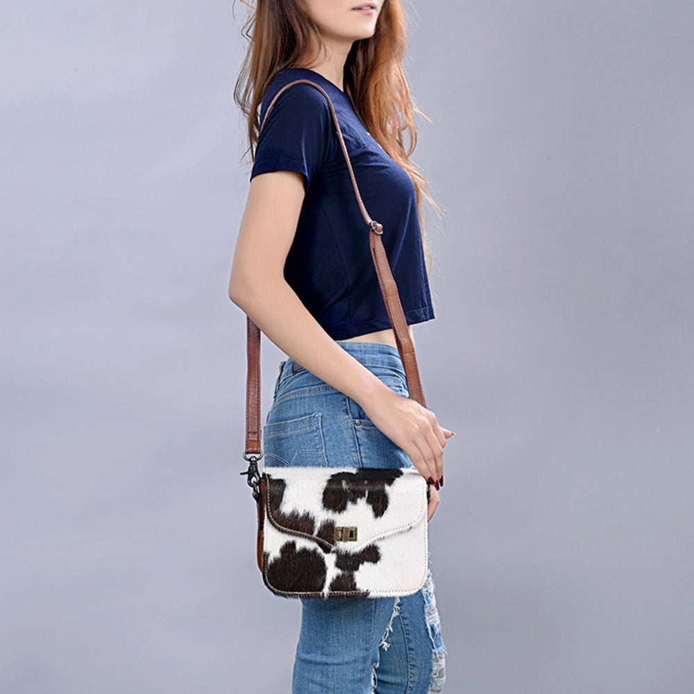 ADBG1225 American Darling Black & White Hair-On Cowhide Genuine Leather Western Crossbody Bag