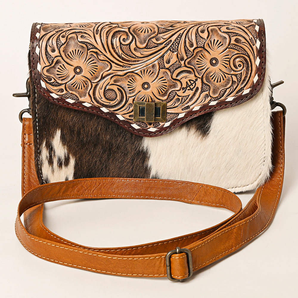 ADBG1225 American Darling Hand-Tooled Hair-On Cowhide Genuine Leather Western Crossbody Bag