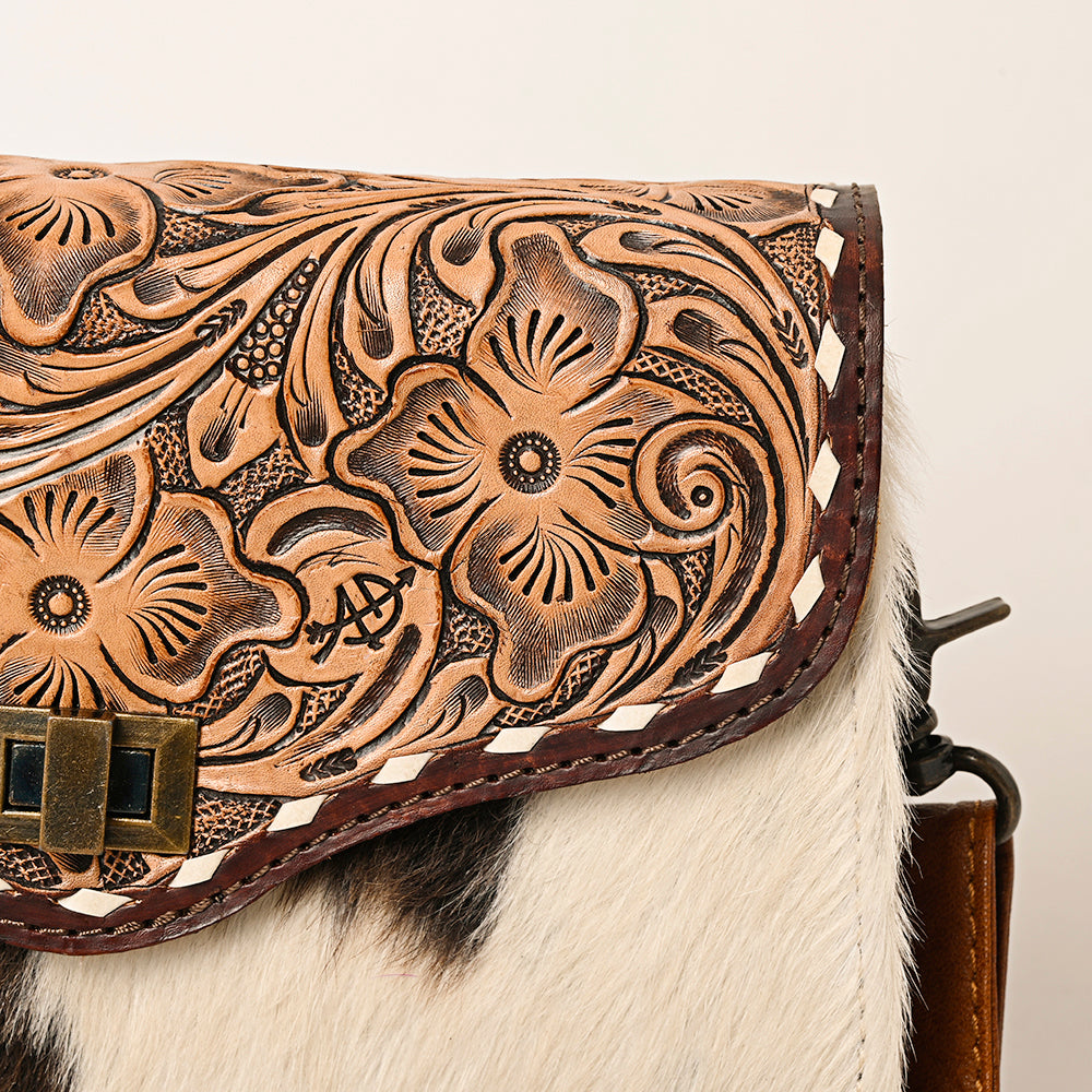 ADBG1225 American Darling Hand-Tooled Hair-On Cowhide Genuine Leather Western Crossbody Bag