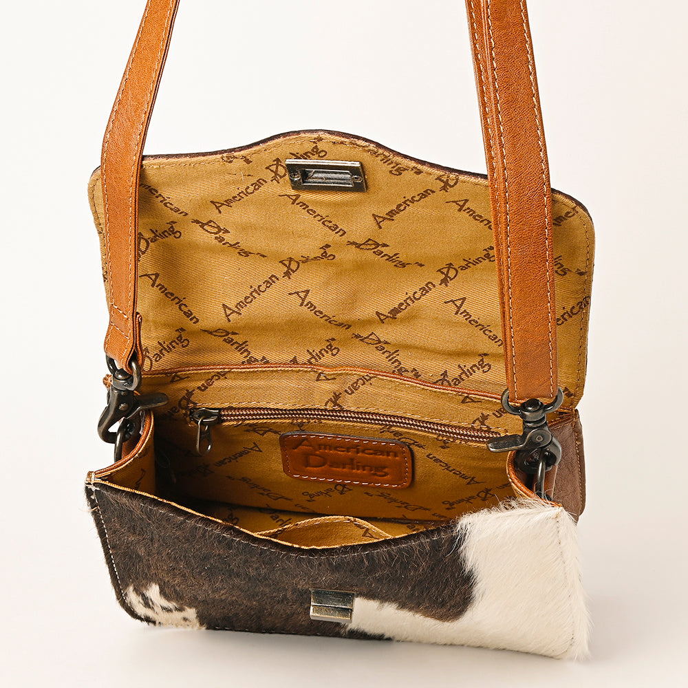ADBG1225 American Darling Hand-Tooled Hair-On Cowhide Genuine Leather Western Crossbody Bag