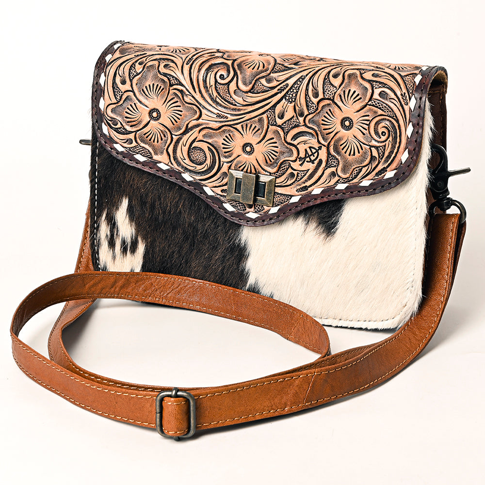 ADBG1225 American Darling Hand-Tooled Hair-On Cowhide Genuine Leather Western Crossbody Bag