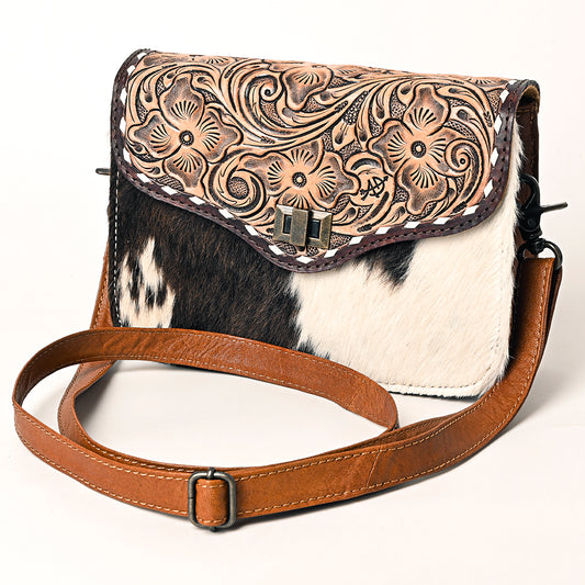 ADBG1225 American Darling Hand-Tooled Hair-On Cowhide Genuine Leather Western Crossbody Bag