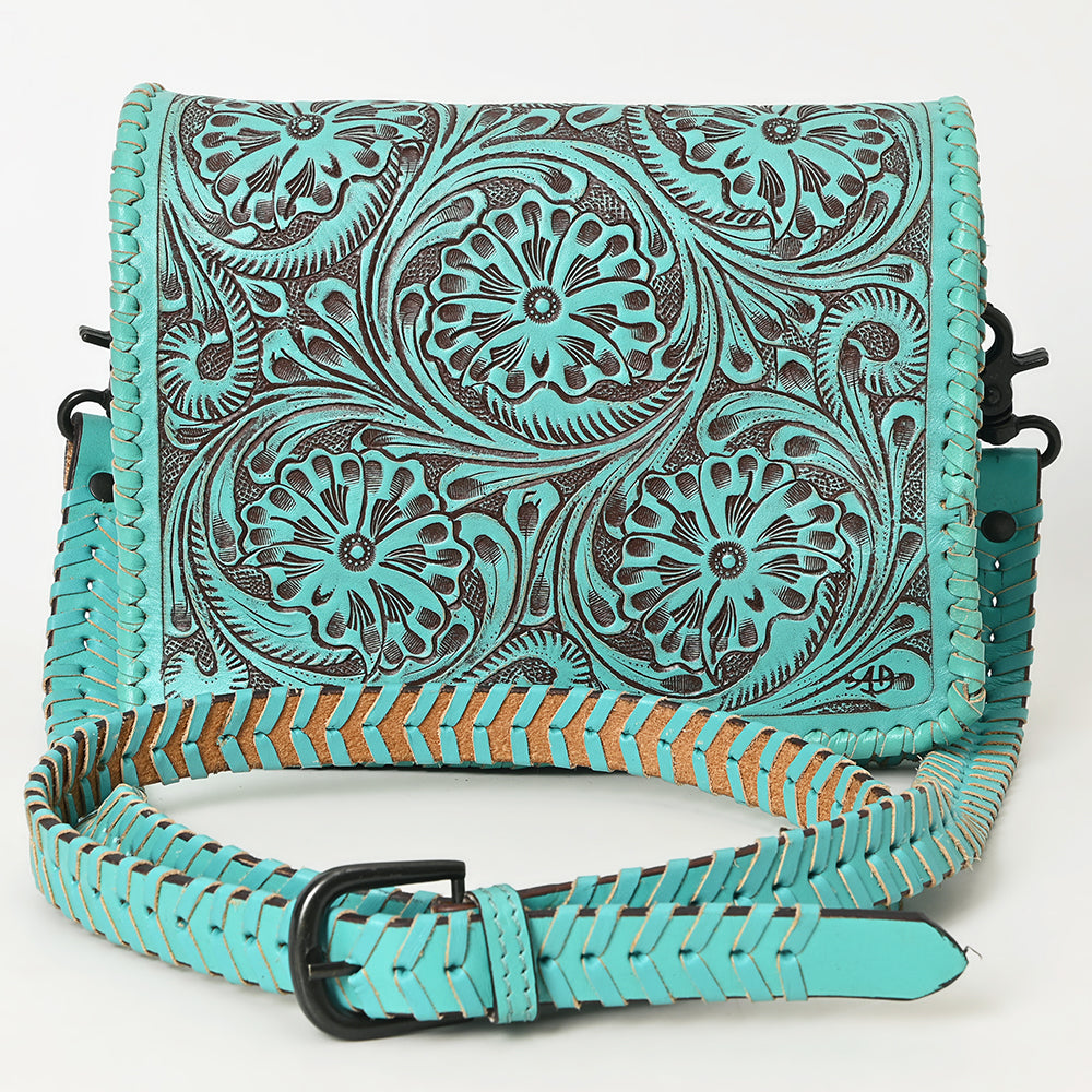 ADBGZ751 Hand Tooled Leather Crossbody Bag - Western Floral Whipstitch Sling