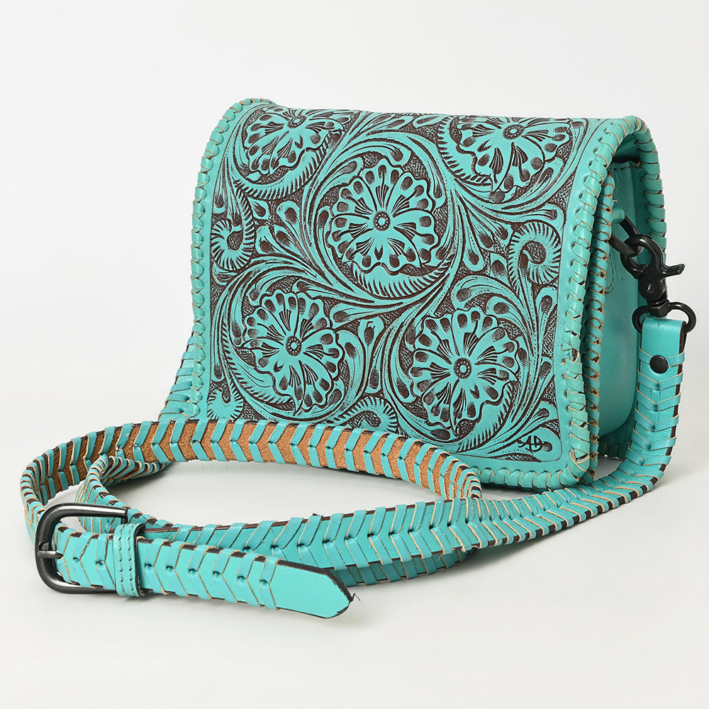 ADBGZ751 Hand Tooled Leather Crossbody Bag - Western Floral Whipstitch Sling