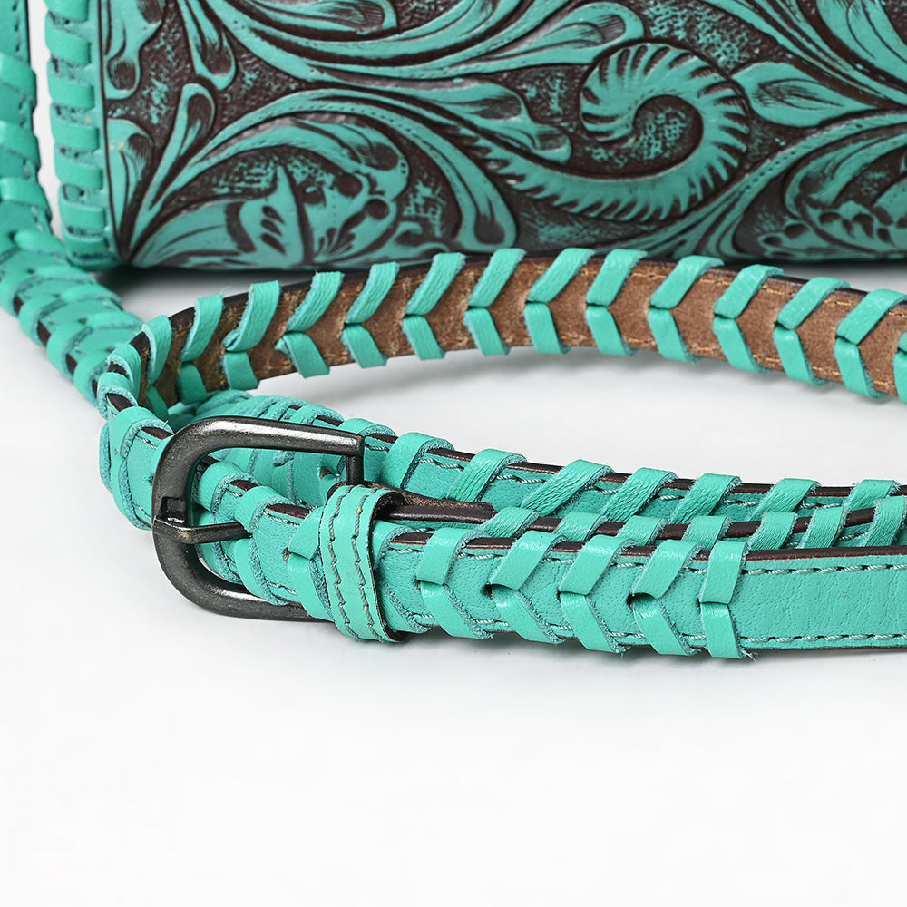 ADBGZ752 Natural Hand Tooled Leather Wallet Bag - Western Floral Whipstitch Purse