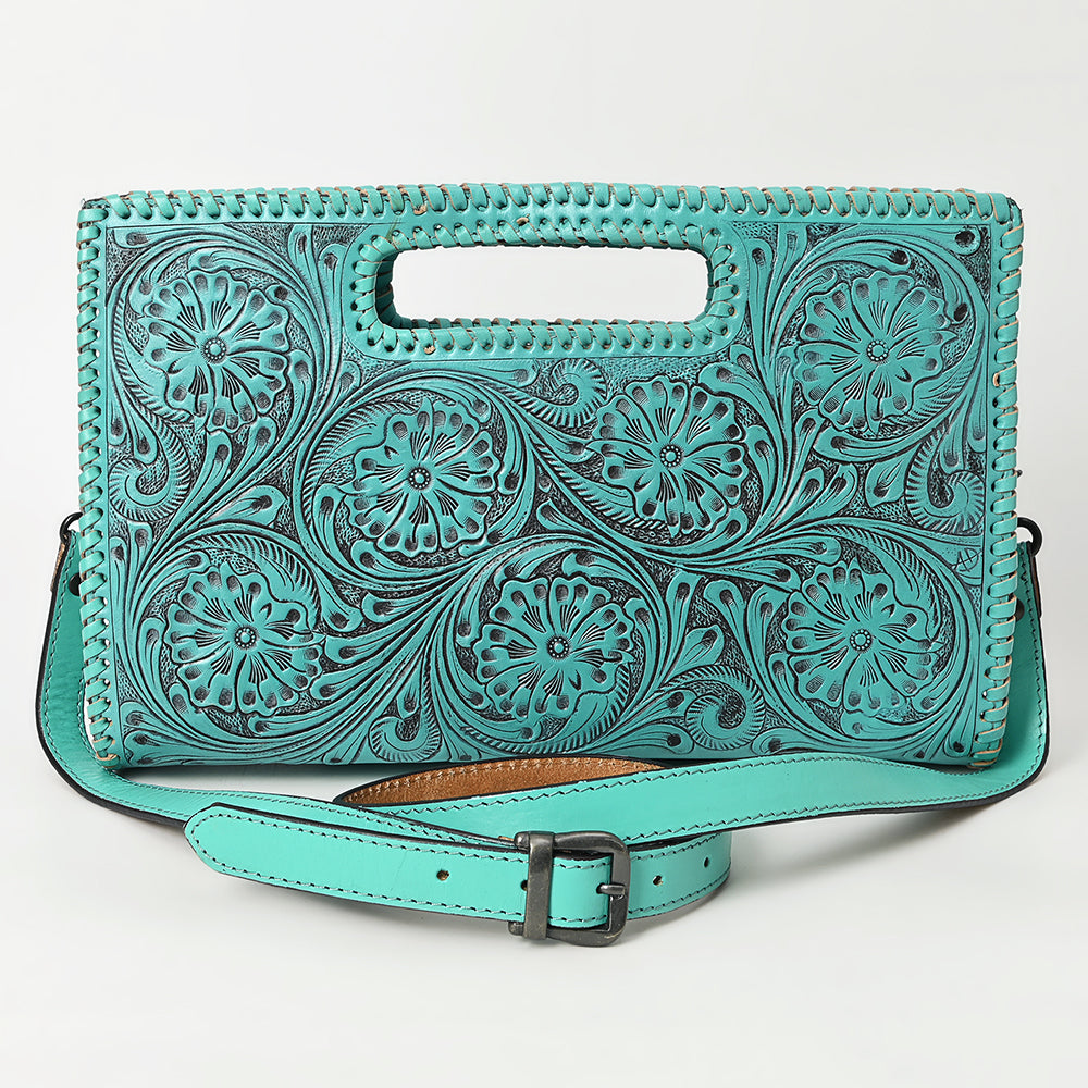 ADBGZ755 Hand Tooled Leather Clutch Wallet - Western Floral Cutout Handle Purse