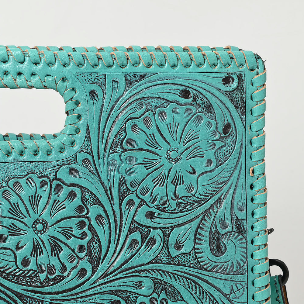 ADBGZ755 Hand Tooled Leather Clutch Wallet - Western Floral Cutout Handle Purse