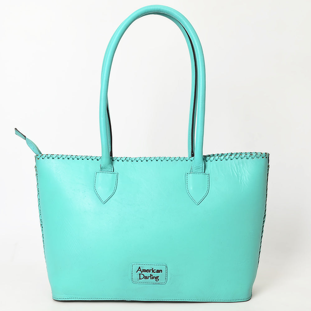 ADBGZ756 Tall Hand Tooled Leather Tote Bag - Western Floral Half-Tooled Cowgirl Purse