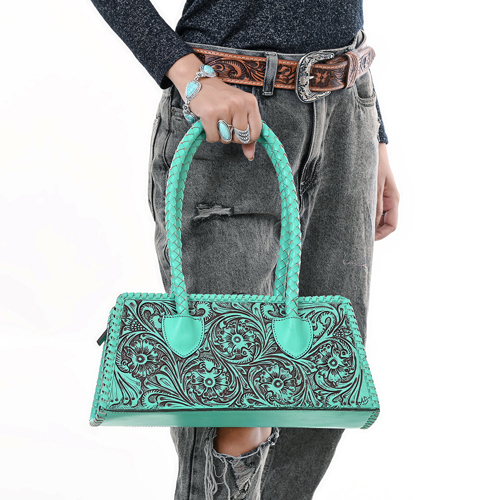 ADBGZ764 Trapezoid Western Satchel - Hand Tooled Leather Clutch Bag