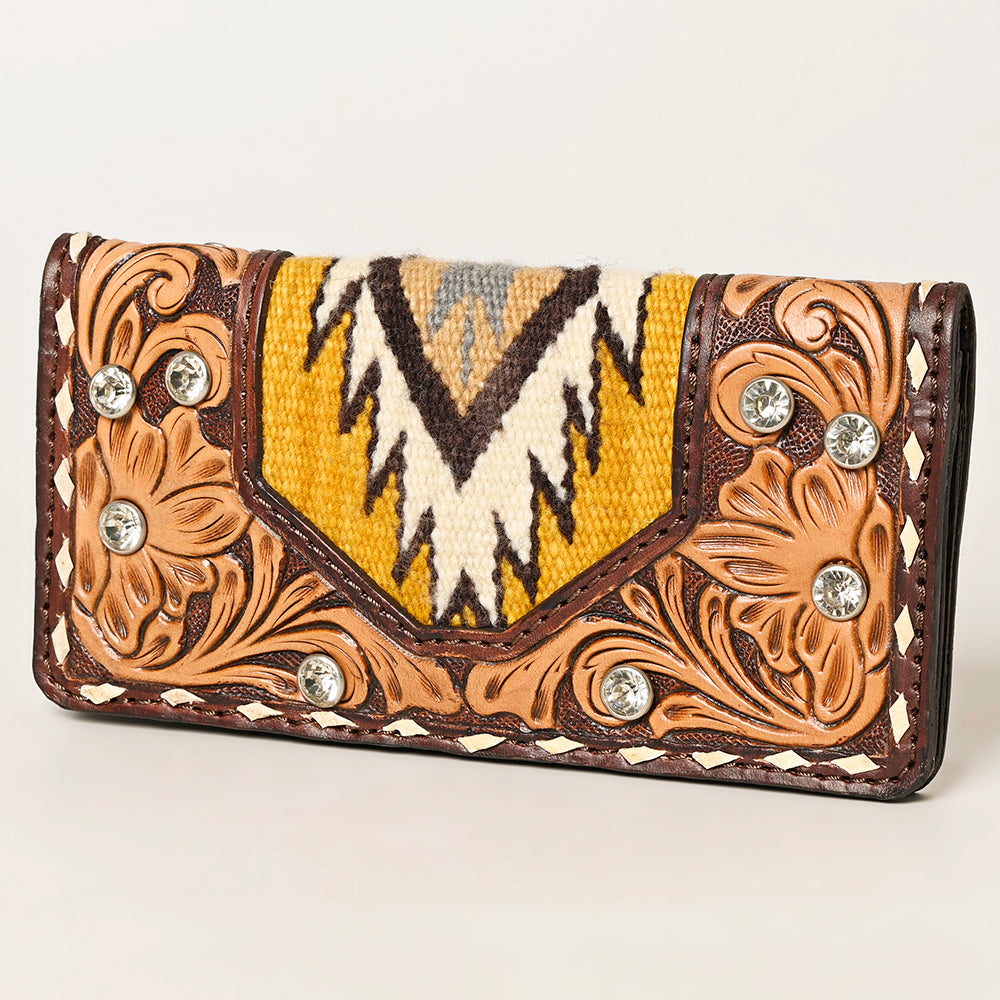 ADBG1226 American Darling Hand-Tooled Leather Western Wallet Bag with Woven Saddle Blanket