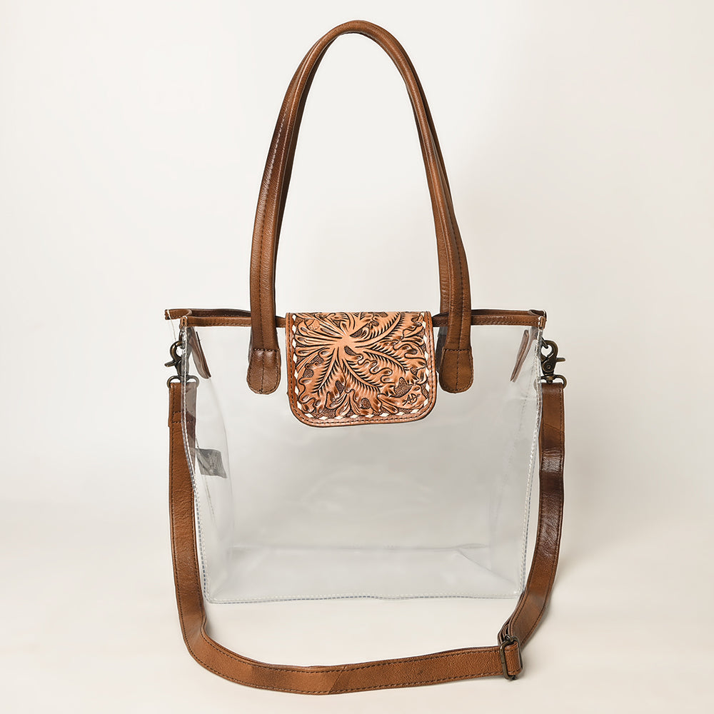 ADBG1186 American Darling Floral Tooled Leather Clear Bag | Western Stadium Tote
