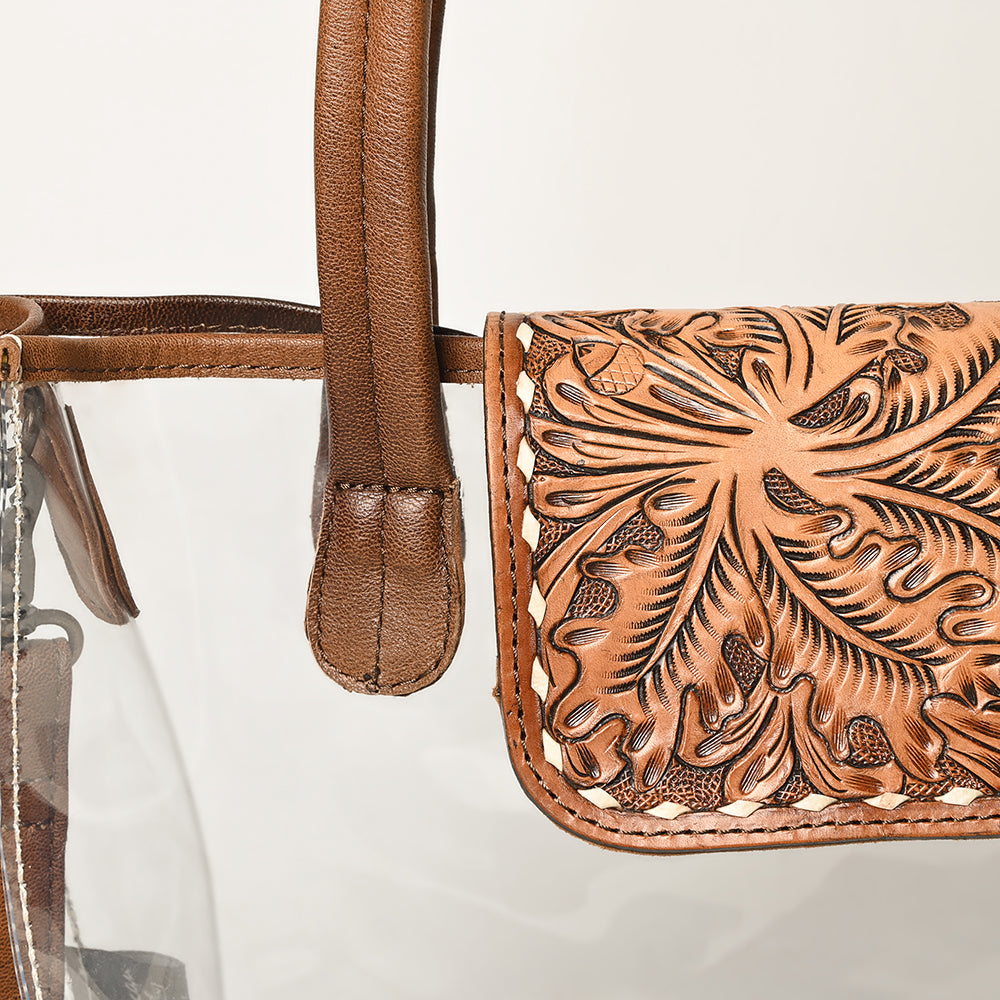 ADBG1186 American Darling Floral Tooled Leather Clear Bag | Western Stadium Tote