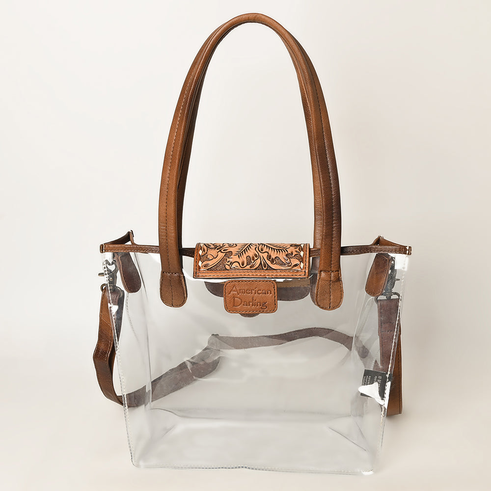 ADBG1186 American Darling Floral Tooled Leather Clear Bag | Western Stadium Tote