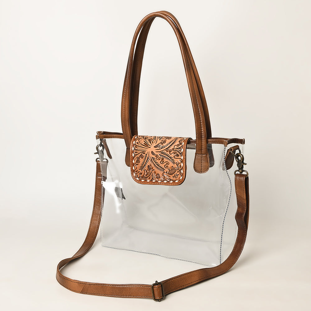 ADBG1186 American Darling Floral Tooled Leather Clear Bag | Western Stadium Tote