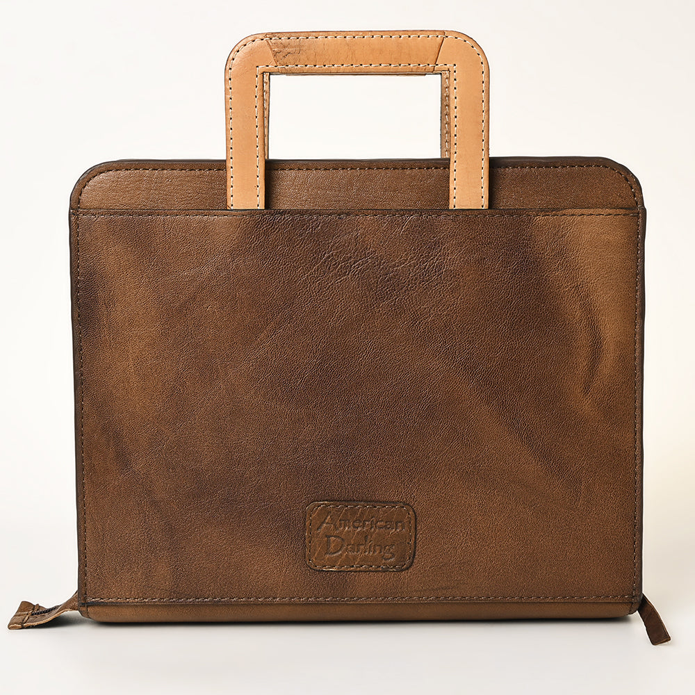 ADBG1194 American Darling Western Hand Tooled Leather Briefcase Bag Genuine Leather