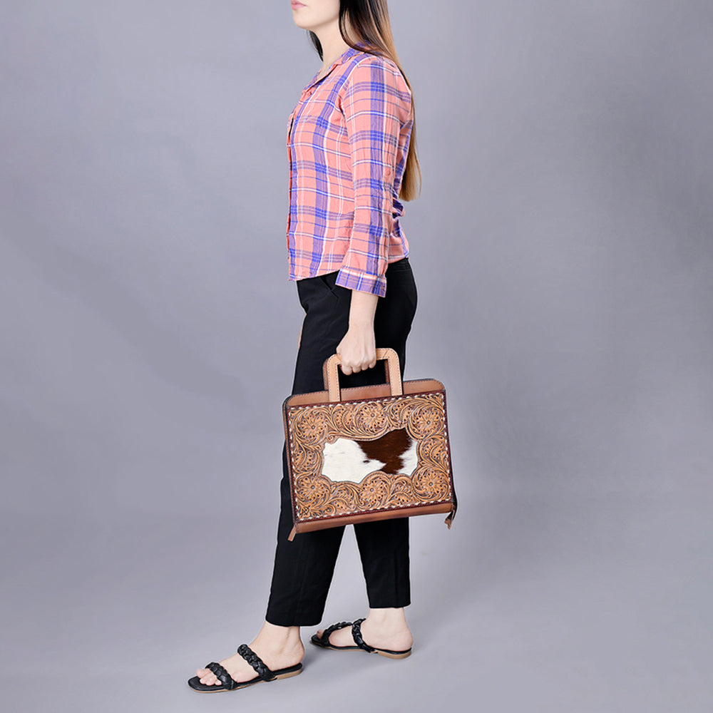 ADBG1194 American Darling Western Hand Tooled Leather Briefcase Bag Genuine Leather