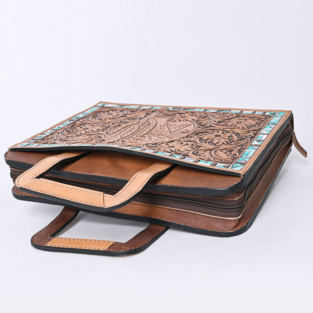 ADBG1194 American Darling Western Hand Tooled Leather Briefcase Bag Genuine Leather