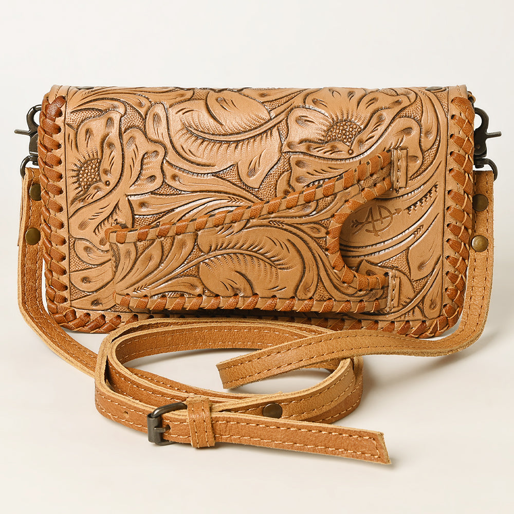 ADBG1228 American Darling Western Hand-Tooled Leather Clutch Bag with Floral Carving