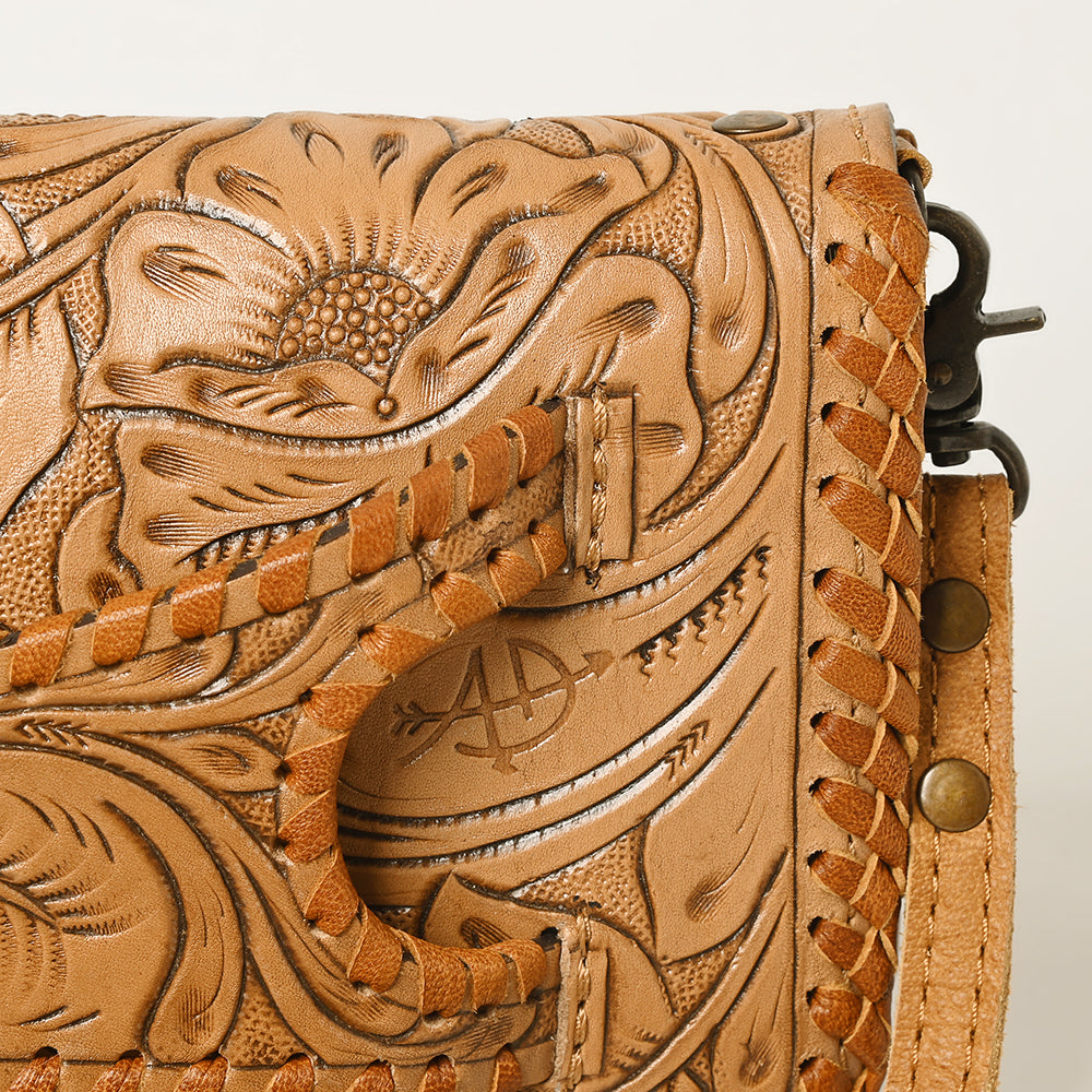 ADBG1228 American Darling Western Hand-Tooled Leather Clutch Bag with Floral Carving