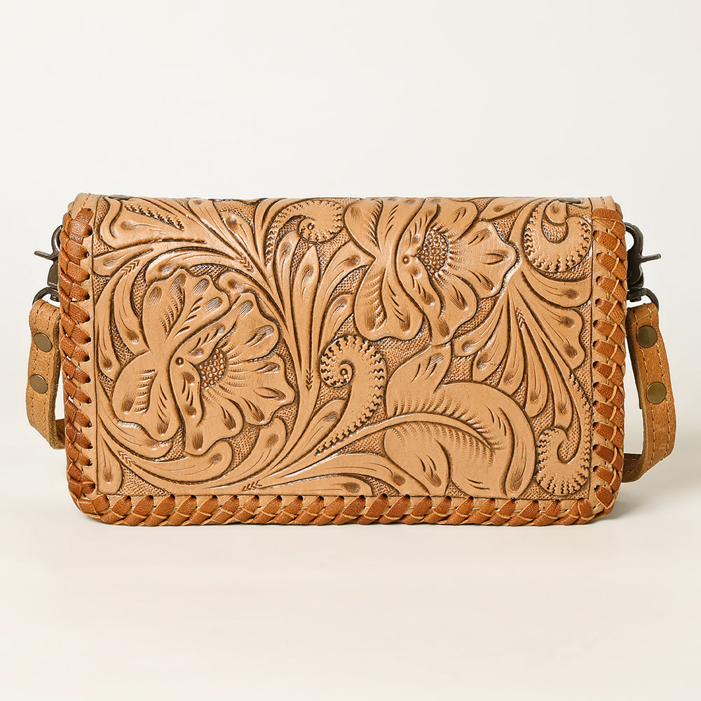 ADBG1228 American Darling Western Hand-Tooled Leather Clutch Bag with Floral Carving