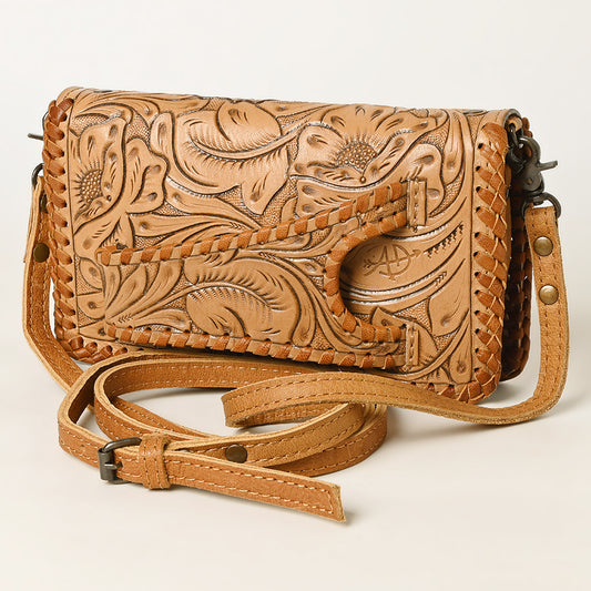ADBG1228 American Darling Western Hand-Tooled Leather Clutch Bag with Floral Carving