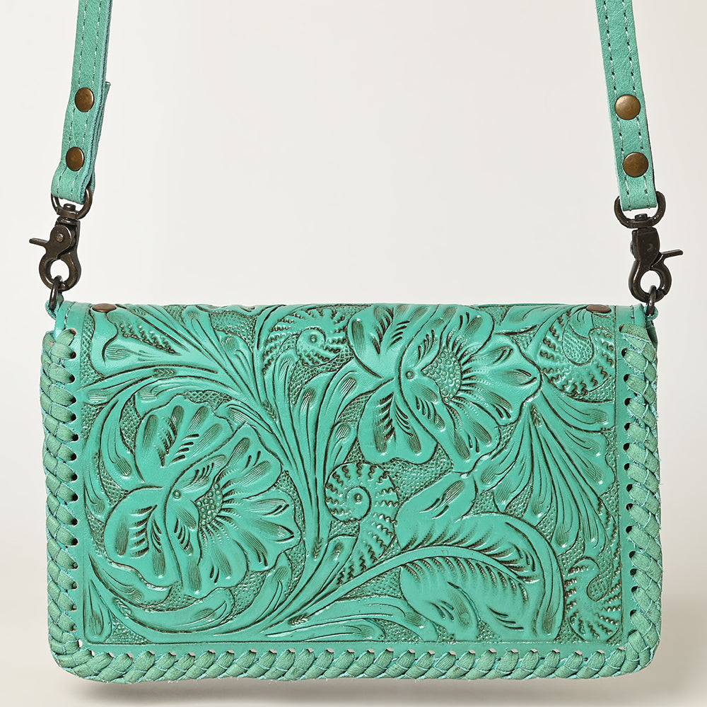 ADBG1228 American Darling Western Hand-Tooled Leather Clutch Bag with Floral Carving